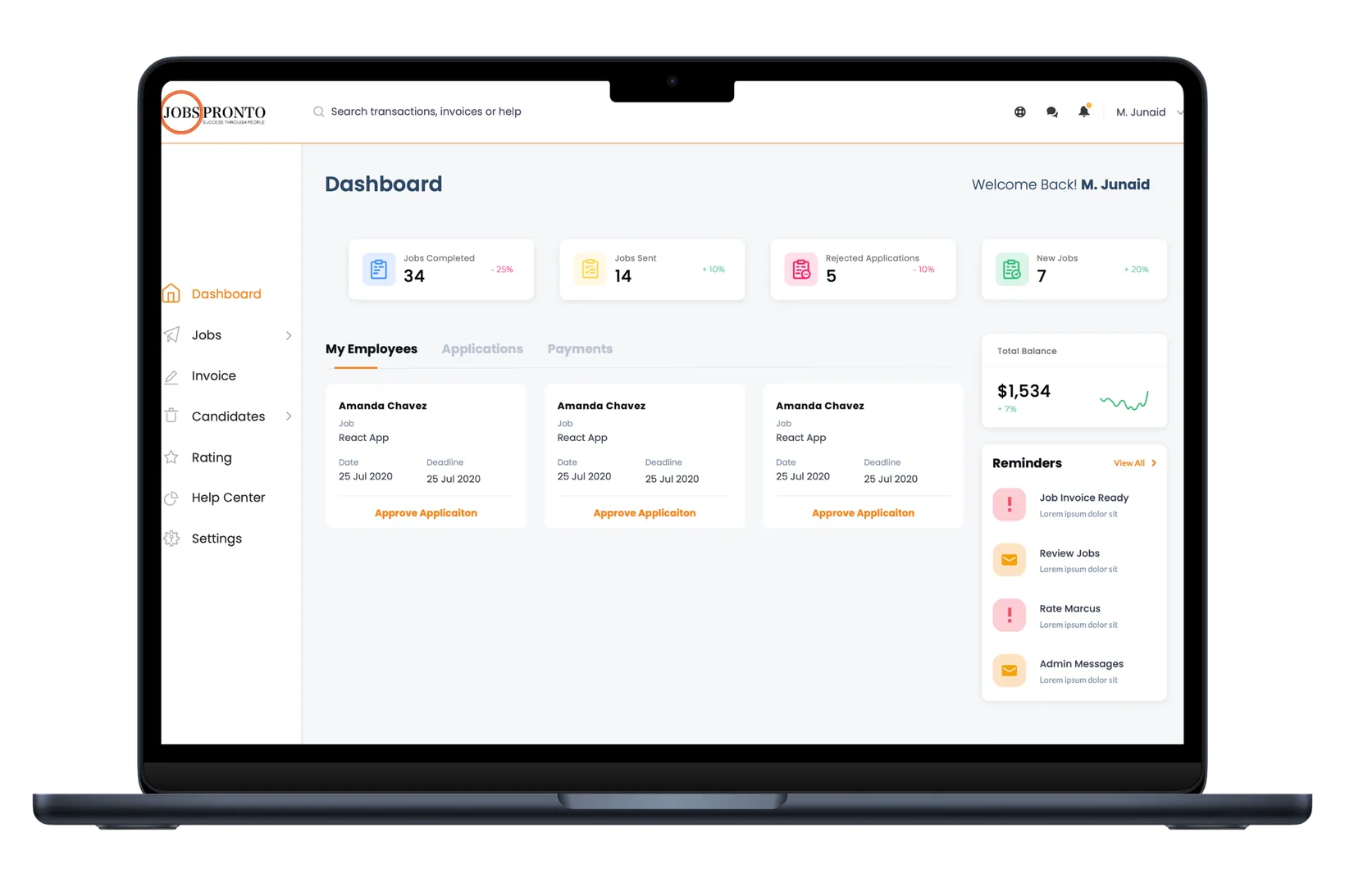 Laptop dashboard mockup